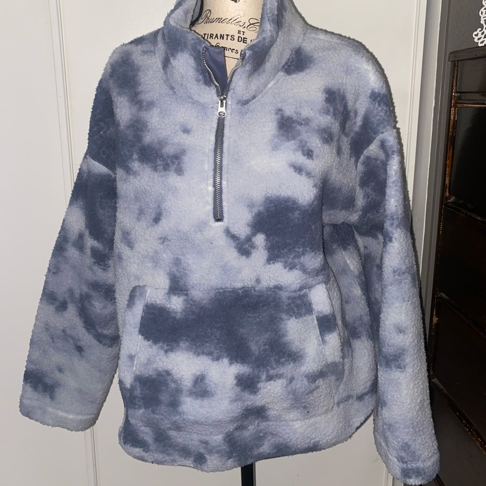 Long Sleeve Sweater, Blue Tye Dye, Wooly Material